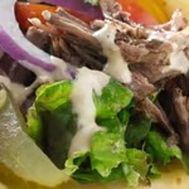 Beef shawarma (gyro) sandwich.