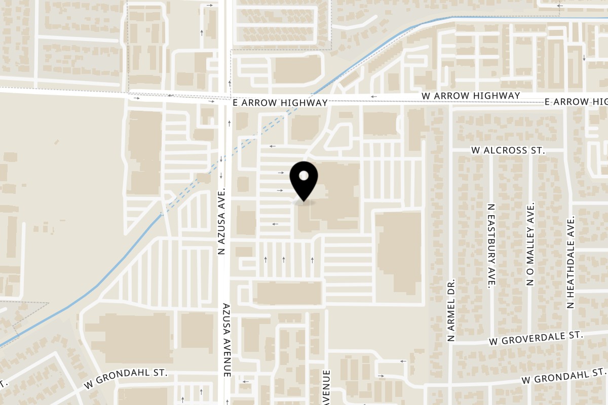 Map showing the location of Aladdin Jr. Restaurant on 1404 N Azusa Ave suite A in Covina